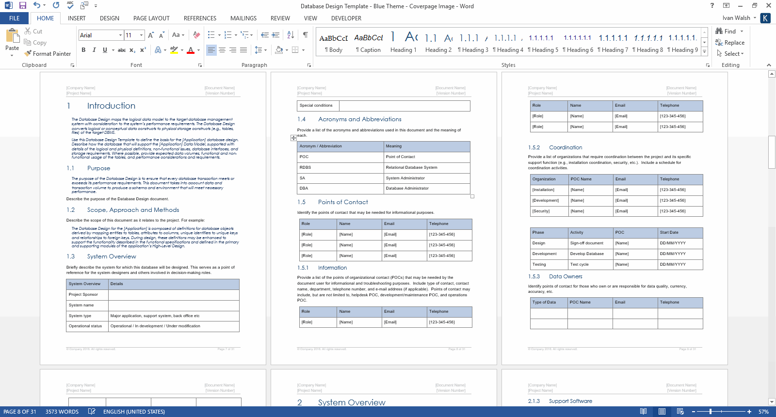 Database Design Document Template MS Word Technical Writing Tools