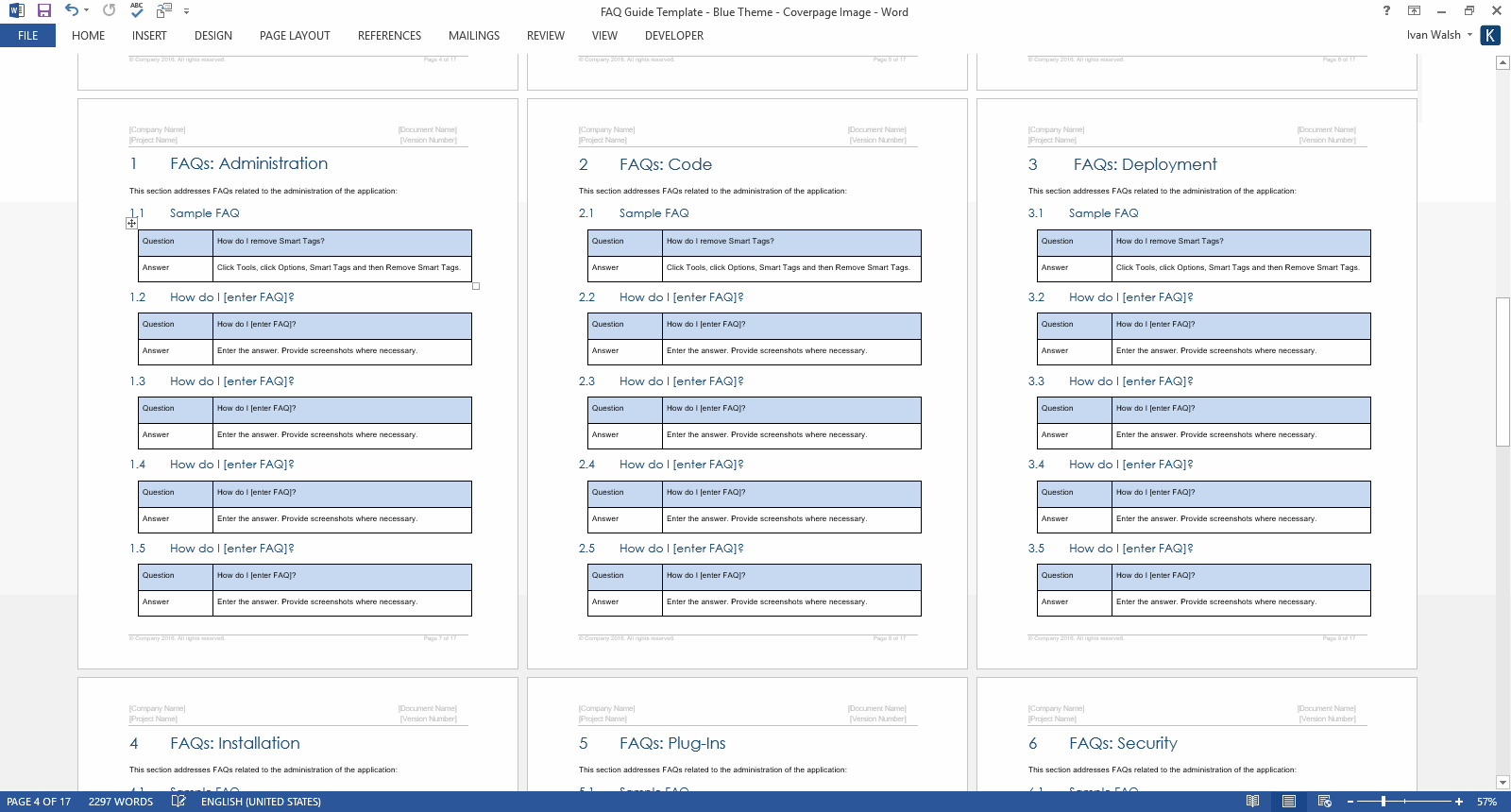 Frequently Asked Questions Template MS Word Technical Writing Tools