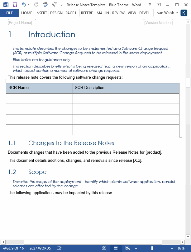 Release Notes Templates MS Word Technical Writing Tools