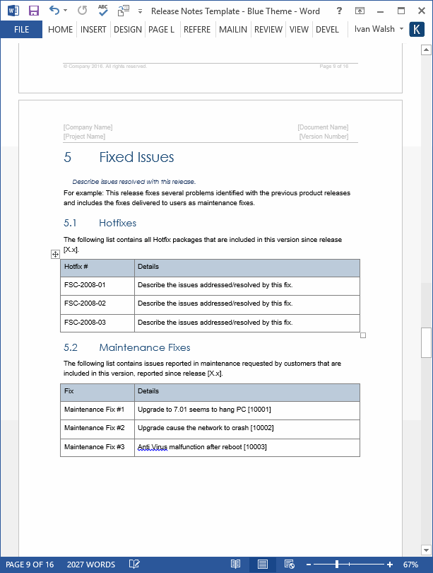 Release Notes Templates MS Word Technical Writing Tools