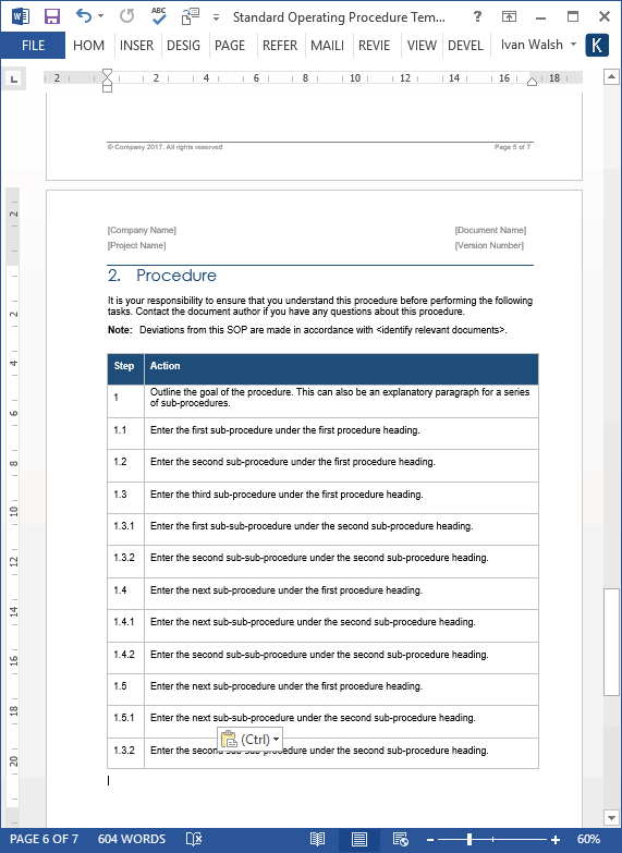 SOP Templates MS Office Technical Writing Tools