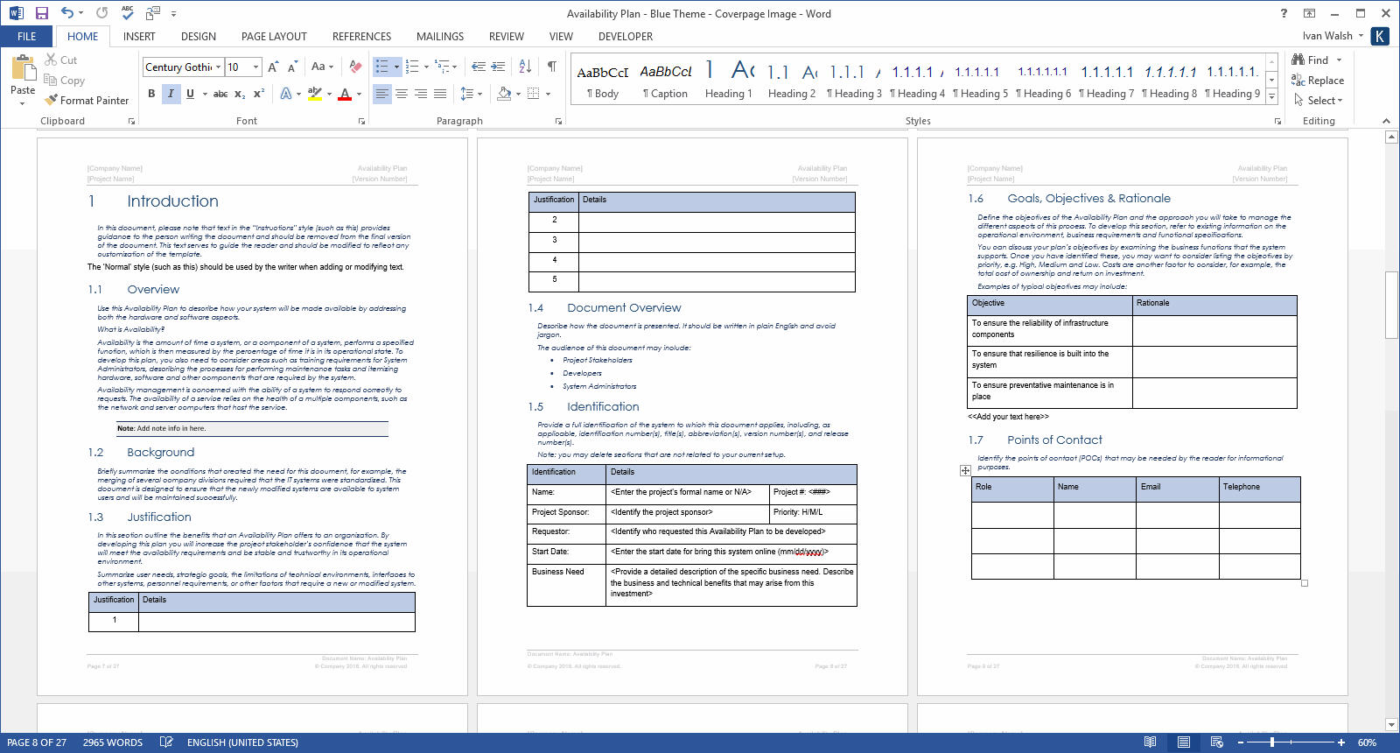 Availability Plan Template – Technical Writing Tools