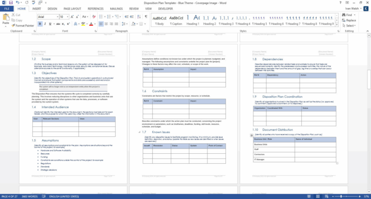 Disposition Plan Template (MS Office) – Technical Writing Tools