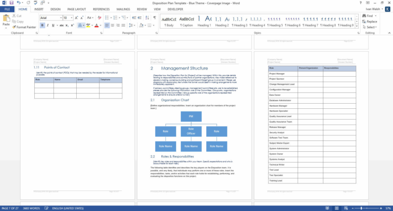 Disposition Plan Template (MS Office) – Technical Writing Tools